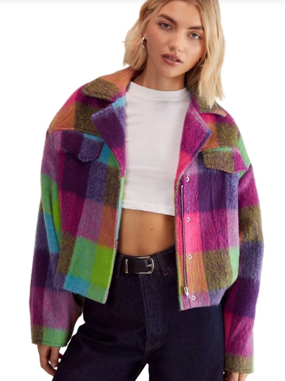 NWT Nasty Gal Check Wool Blend Trucker Jacket